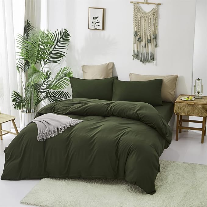 Cottonight Army Green Comforter Set King Men Bedding Comforter Set Olive Green Solid Blanket Quilts Modern Breathable 3 Piece Hunter Green Comforter for King Bed