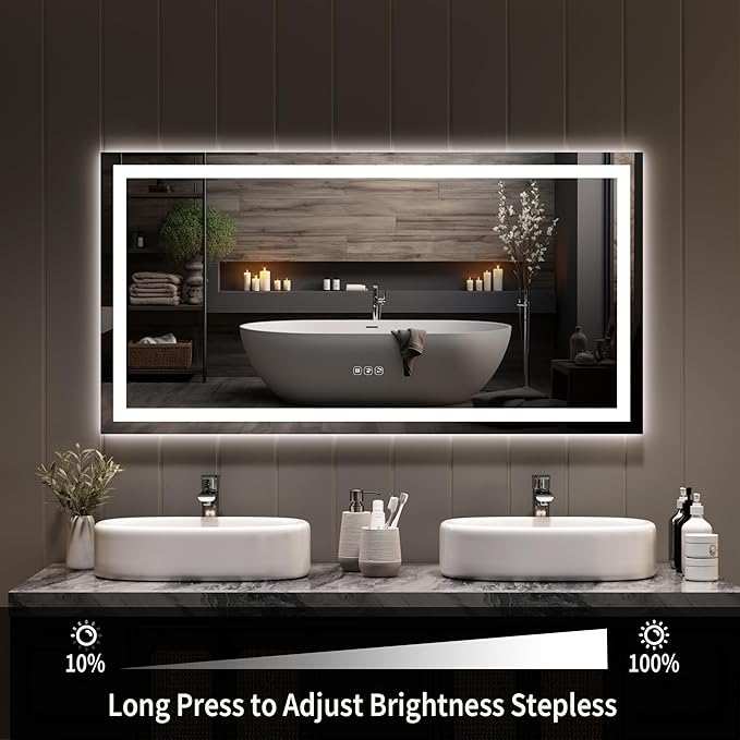 GarveeHome 50x26 LED Bathroom Mirror with Lights, Dimmable, Anti-Fog, Backlit + Front Lit, Smart Bathroom Vanity Mirror for Wall, Memory Function, Shatter-Proof (Horizontal/Vertical)