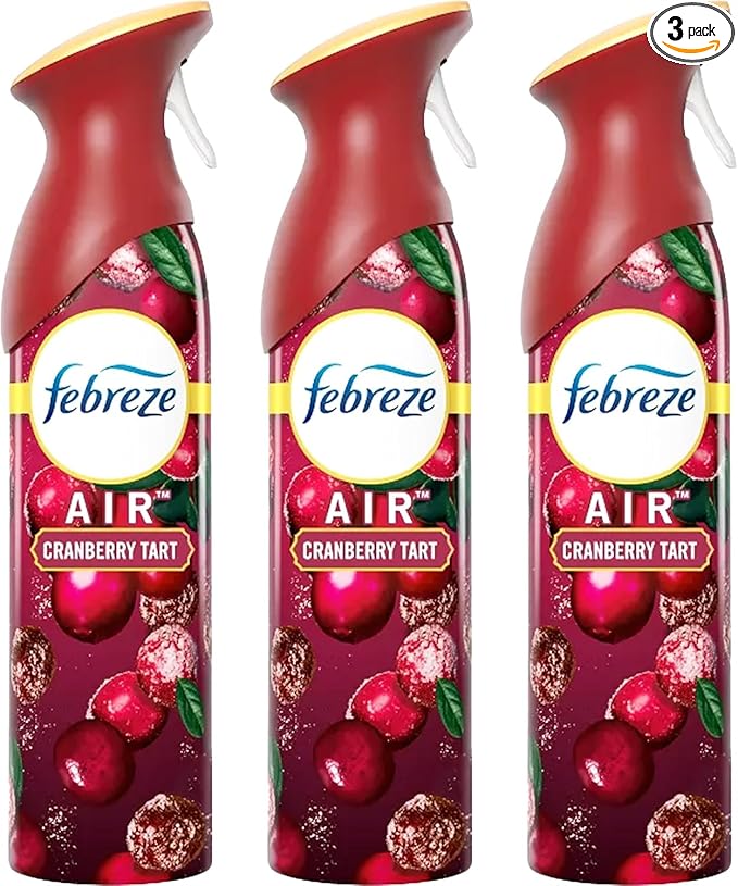 Febreze Air Freshener Cranberry Tart, 3 Pack Odor Fighter Spray Holiday Air Freshener, Limited Edition-Winter Collection 2023, 8.8 OZ (250 g) Per Bottle