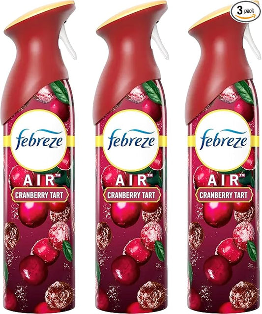 Febreze Air Freshener Cranberry Tart, 3 Pack Odor Fighter Spray Holiday Air Freshener, Limited Edition-Winter Collection 2023, 8.8 OZ (250 g) Per Bottle