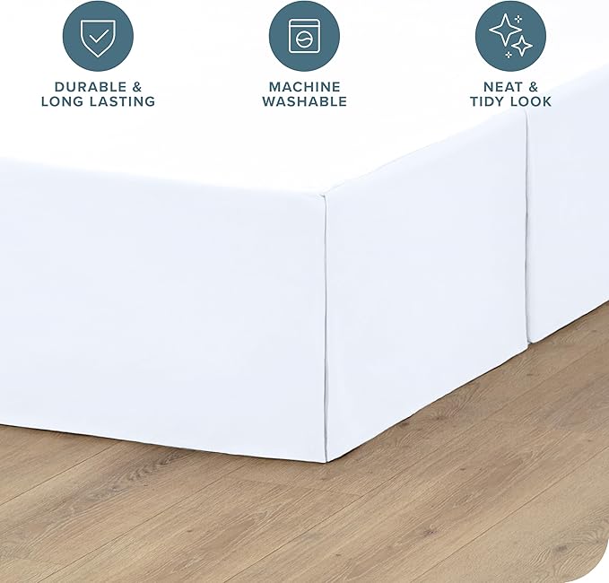 Bare Home Kids Twin Bed Skirt - 15-Inch Tailored Drop Easy Fit - Bed Skirt for Beds - Center & Corner Pleats (Twin, White)