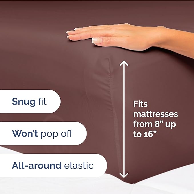Full Size 4 Piece Sheet Set - Extra Soft, Breathable & Cooling Sheets - Hotel Luxury Durable Bed Sheets for Women & Men - Deep Pockets, Easy-Fit & Wrinkle-Free Sheets - Dark Russet Oeko-Tex Bed Sheets