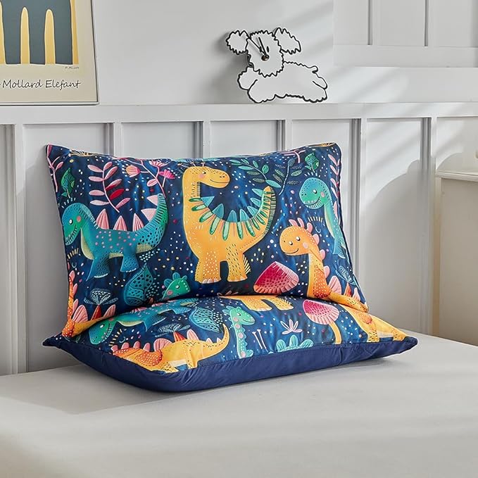 Wajade 7 Piece Dinosaur Comforter Set for Boys 3D Blue Dinosaur Print Bedding Set for Kids Teens Bed in A Bag Twin Size (1 Comforter, 1 Flat Sheet, 1 Fitted Sheet, 2 Pillowcase and 2 Pillow Sham)