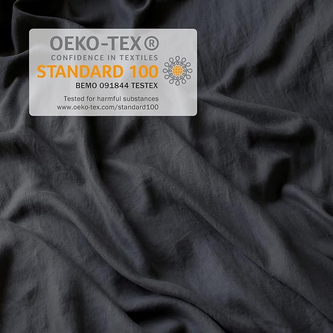 XZ XIFA Dark Grey 100% Linen Duvet Cover Queen Size Bedding Set, Cooling Duvet Cover with Natural Washed French Flax, Soft, Breathable, Textured Duvet Cover (1 Duvet Cover, 2 Pillowcases)