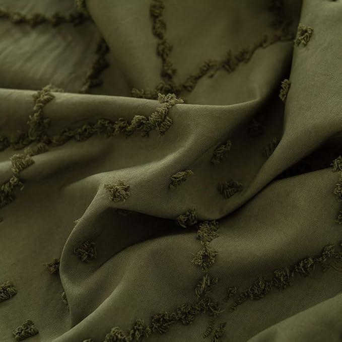 Bed Skirt King Size Ruffled Bed Skirt with Split Corners, 12 Inch Drop Dust Ruffle Bed Skirts with Platform, Boho Tufted Shabby Chic King Size Bed Skirts, Olive Green