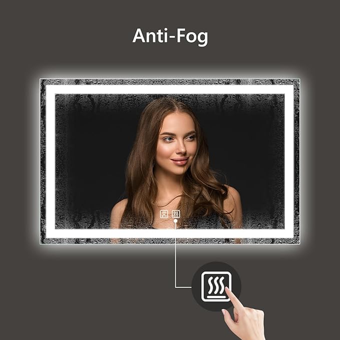 APRILSOUL 36x28 Inch LED Bathroom Mirror with Front and Backlit, Makeup Mirror with 3 Color Lights, Anti-Fog and Dimmable Light (Horizontal/Vertical)