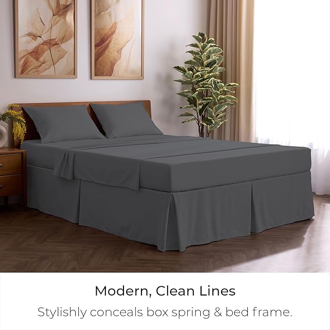 Mellanni Bed Skirt King Size - Bed Skirting - 15-Inch Tailored Drop Pleated Dust Ruffle - Hotel Luxury Bedding - Wrinkle, Fade, Stain Resistant - 1 Bedskirt (King, Gray)
