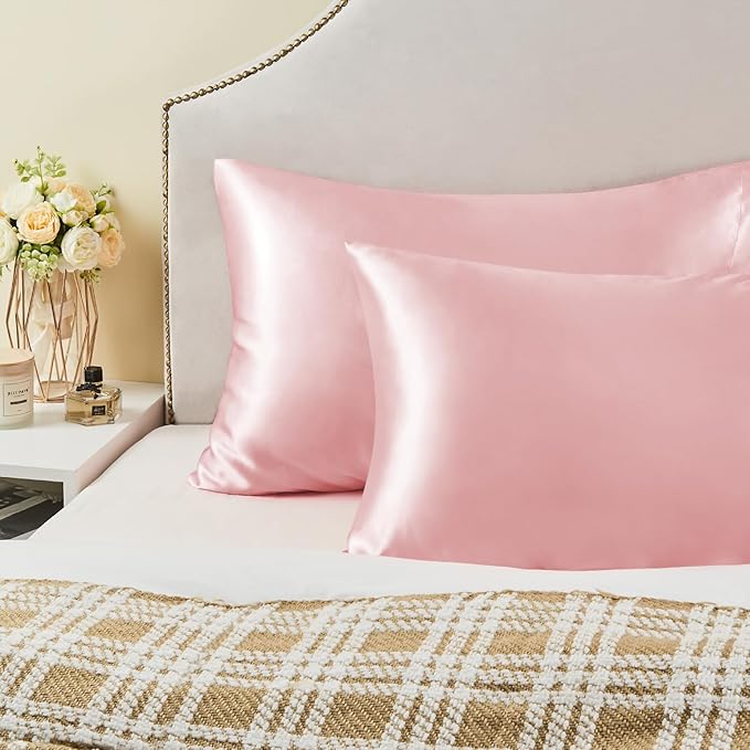 BEDELITE Satin Pillowcase for Hair and Skin, Super Soft Similar to Silk Pillow Cases 4 Pack with Envelope Closure, Cooling Pillowcases for Women Men (20"x40" King Size, Pink)