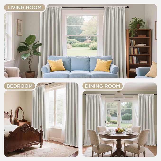 Joydeco White 100% Blackout Curtains 90 Inch 2 Panels, Luxury Thermal White Velvet Curtains for Bedroom Living Room, Soundproof Blackout Window Drapes, Grommet Top (52W x 90L)