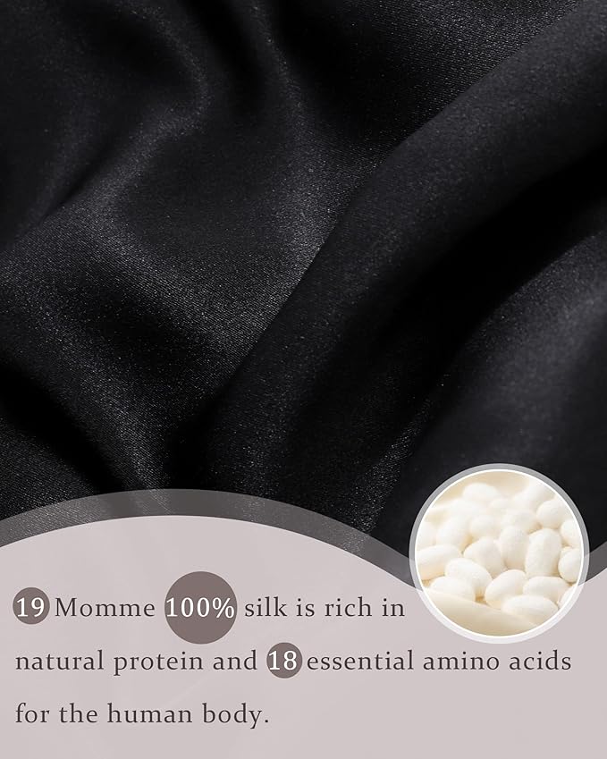 100% Mulberry Silk Bonnet for Sleeping Women Double Layer Silk Hair Bonnet Natural Silk Sleep Cap with Elastic Reversible Hair Wrap (Black+Green)