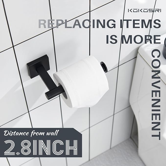 KOKOSIRI Toilet Paper Holder for Bathroom Toilet Roll Holder Hold Mega Rolls Wall Mounted, Matte Black Stainless Steel B2008BK