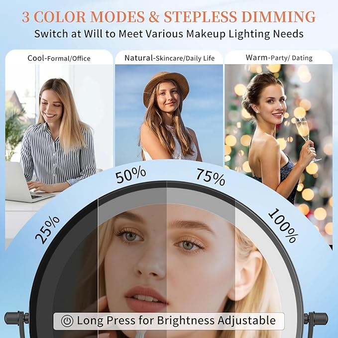FUNTOUCH 9" 1X/30X Wall Mounted Lighted Makeup Mirror, 4500mAh Rechargeable Double Sided Magnifying Mirror with Light, 3 Color Lights,Touch Dimmable, 360 Rotation Extended Arm for Bathroom,Black