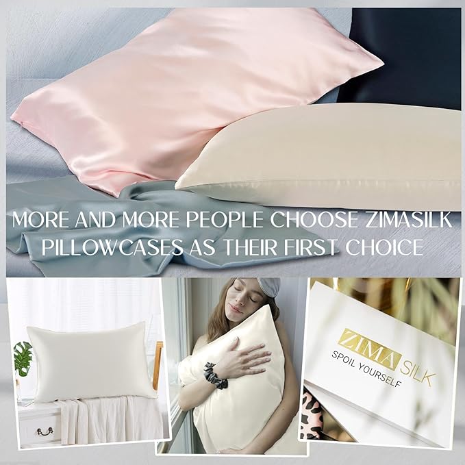 ZIMASILK 100% Pure Mulberry Silk Pillowcase for Hair and Skin Health,Soft and Smooth,Both Sides Premium Grade 6A Silk,600 Thread Count,with Hidden Zipper,1pc (King 20''x36'',Ivory)