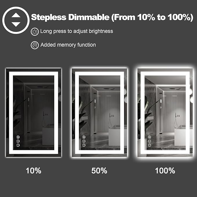 Amorho LED Bathroom Mirror 48"x 32" with Front and Backlight, Stepless Dimmable Wall Mirrors with Anti-Fog, Shatter-Proof, Memory, 3 Colors, Double LED Vanity Mirror