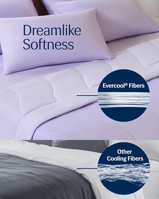 REST® Evercool® Cooling Comforter, Full/Queen, Blanket for Hot Sleepers, All Season Bedding to Keep Cool for Night Sweats, Breathable Lightweight Blanket, 90"x90" Inches, Lavender Breeze