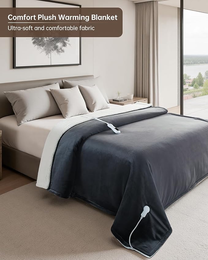 Electric Heated Blanket Twin Size, Washable Blanket Warmer for Home for Adults, Fast Heating Super Cozy Soft Flannel 62" x 84", 9 Heat Levels, 1-9H Auto-Off, ETL Certified, Slate Gray
