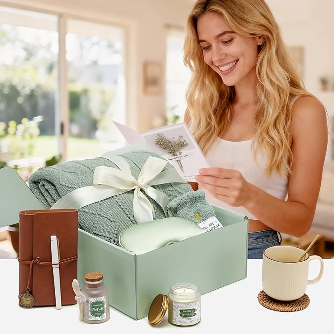 Get Well Gifts for Women Self Care Gift Basket - Birthday Gifts for Women Spa Care Package - Sympathy Inspirational Thinking of You Gift Set for Her Mom Sister Friend Wife Girlfriend (Green)