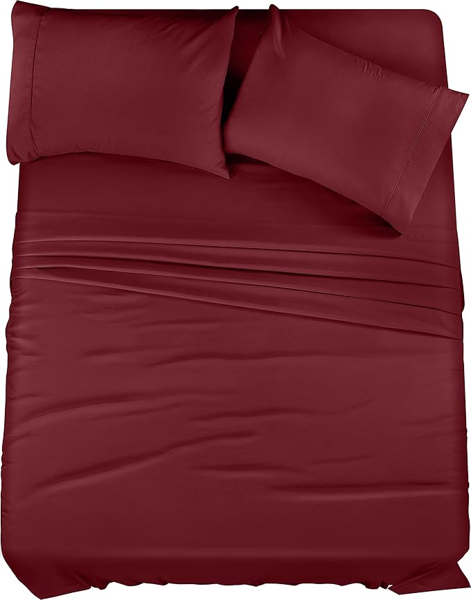 Utopia Bedding California King Sheet Set – 4 Piece Bed Sheets for Cal King Size Bed, Soft and Breathable Microfiber, Includes 1 Fitted Sheet, 1 Flat Sheet and 2 Pillowcases (Burgundy)