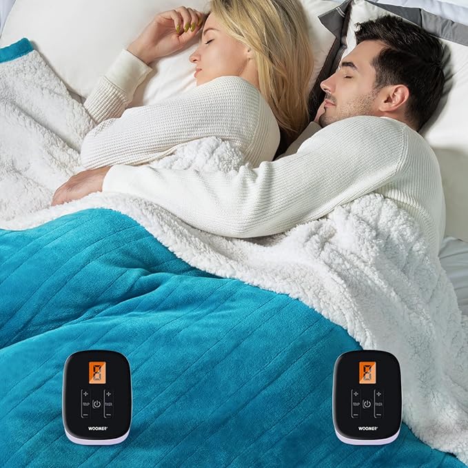 WOOMER Heated Blanket King Size,Durable Flannel and Soft Sherpa,Dual Control,90” × 100” Electric Blanket, 10 Heat Levels&0.5-12h auto-Off, Overheat Protection,Energy Efficient