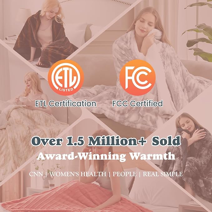 Heated Blanket Faux Fur & Sherpa Twin Size, Safe Electric Blanket ETL & FCC Certified, Soft Warm 6 Heating Levels & 10 Hours Auto-Off, Machine Washable, 62"x84" Dark Grey