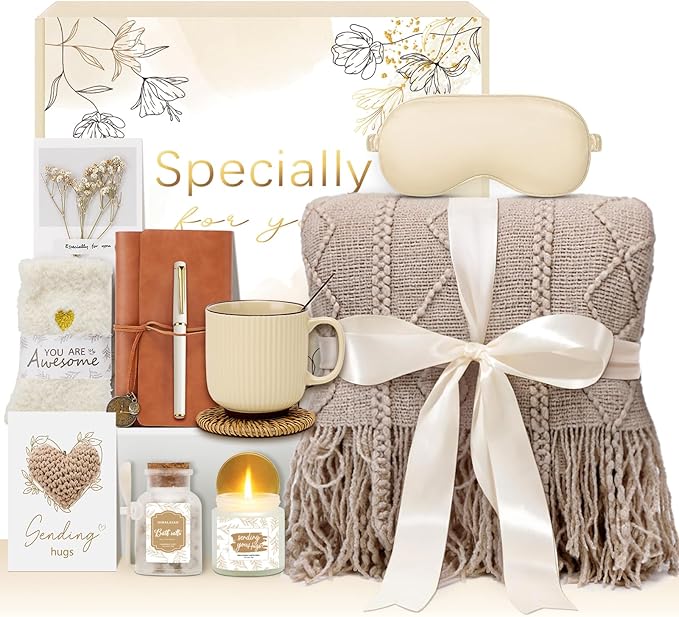 Get Well Gifts for Women Self Care Gift Basket - Birthday Gifts for Women Spa Care Package - Sympathy Inspirational Thinking of You Gift Set for Her Mom Sister Friend Wife Girlfriend (Khaki)