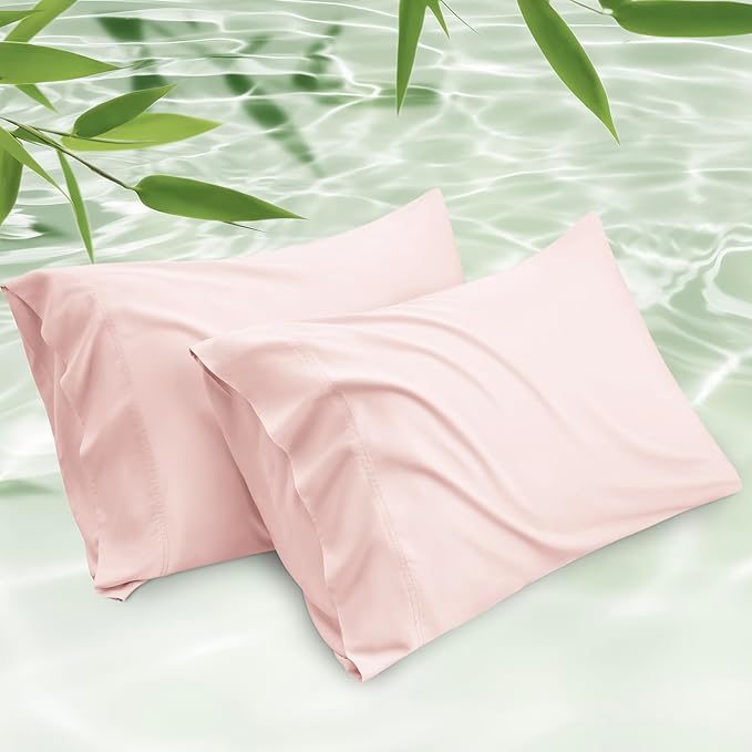 Bedsure Pillow Cases Queen, Cooling Pillow Cases, Rayon Derived from Bamboo Pink Pillowcases Queen Size Set of 2, Silky Soft & Breathable Bedding Pillow Covers with Envelope Closure, 20x30 Inches