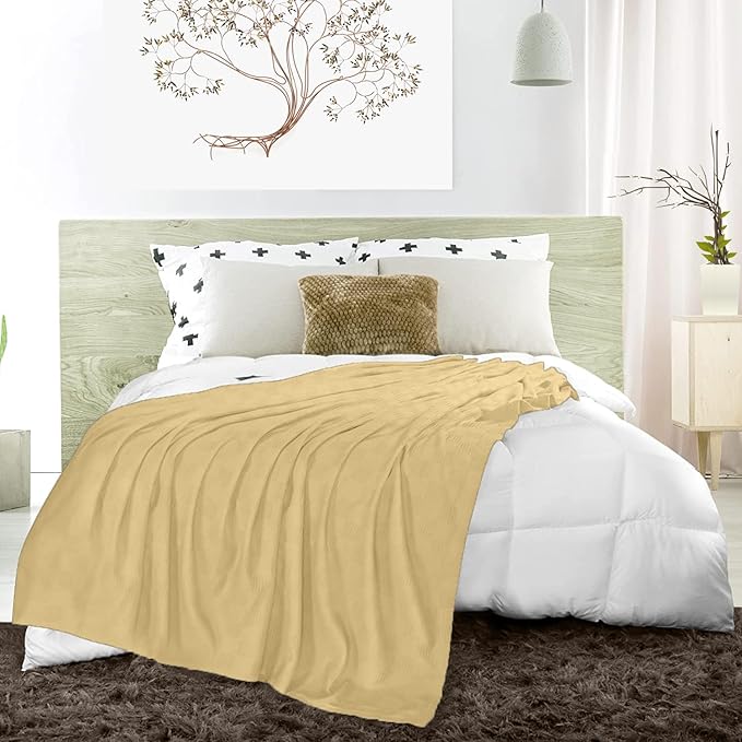 Avalon Bedding 100% Cotton Blankets King Size Thermal Blanket (108"x90") - Perfect Cotton Blanket King Size for Layering Bed in Any Season - Cotton Blankets for Bed (Beige)