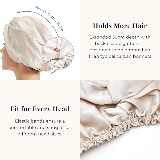 100% Mulberry Silk Bonnet, Double-Layered Hair Bonnet for Sleeping Women, Pure Silk Turban, Night Sleep Hair Wrap