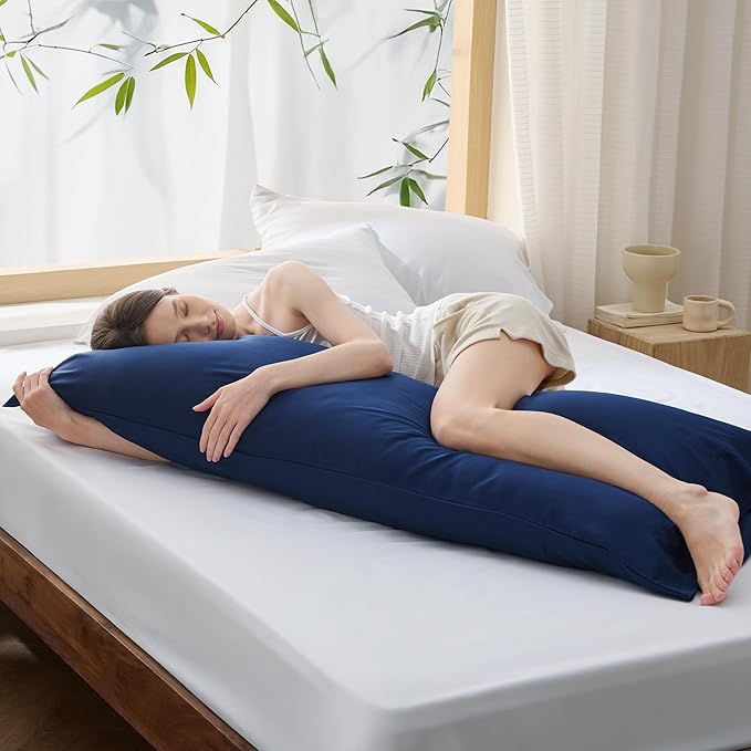Bedsure Body Pillow Cover - Navy Long Cooling Pillow Cases, 100% Rayon Derived from Bamboo, Cool Body Pillowcase with Envelope Closure for Women, Men, 1 Pack, 20x54 Inches