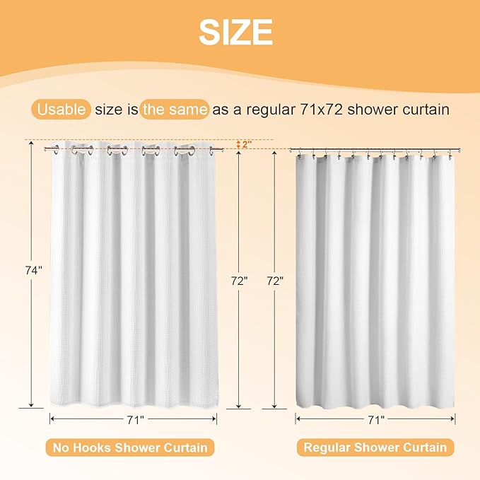 River Dream Extra Long Cotton Blend Shower Curtain with Snap in Liner, No Hook Needed, Hotel Grade Shower Curtains for Bathroom, Water Repellent, White, 71" Wx86 L