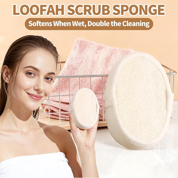 Natural Shower Loofah Sponge Exfoliating Body Scrubber，Natural Organic Beauty Exfoliating Loofah for Men and Women, Suitable for Cleansing Face Scrubber and Body Bath 2PCS (2 Small)