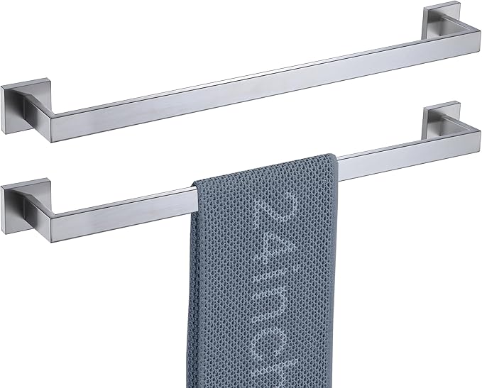 LANC 24 Inche Bath Towel Bars 2 Pack Brushed Nickel Bathroom Towel Rail Square Towel Racks Kitchen Towel Holders Stainless Steel Wall Mount Towel Hanger Towel Rods,A8804-6BN