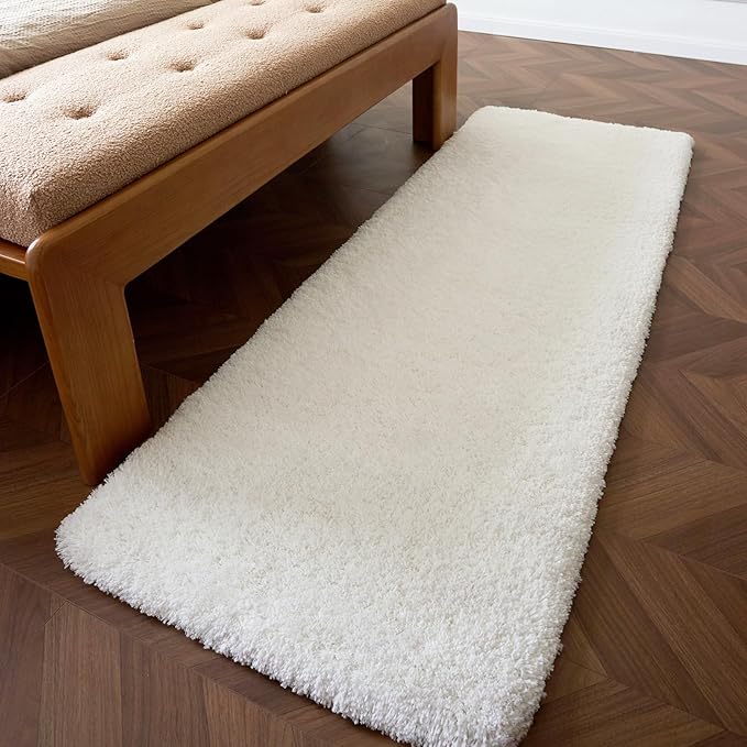White Bathroom Runner Rug 24x59 Non Slip Fluffy Long Bath Mat for Bathroom Floor Washable Plush Luxury Bath Rug for Tub Absorbent Shower Sink Mat Bedside Rug