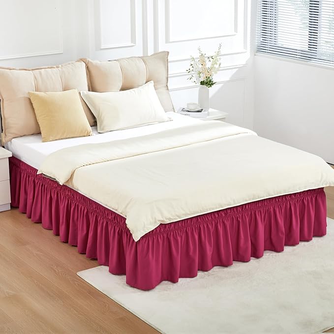 RIMELA Rose Purple Bed Skirt Queen Size 15 Inch Drop Elastic Wrap Around Dust Ruffle Bedding Bedskirt, Bed Skirt for Adjustable Bed Base, Soft Durable Fabric Machine Washable Easy to Install