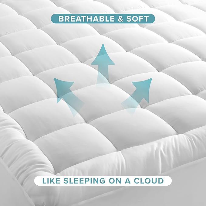 Bare Home King Mattress Topper Cotton Top - Plush Topper for Mattress - Fitted Mattress Cover - Cooling Breathable Air Flow - 8" to 21" Deep Pocket - Soft Mattress Pad (King, White)