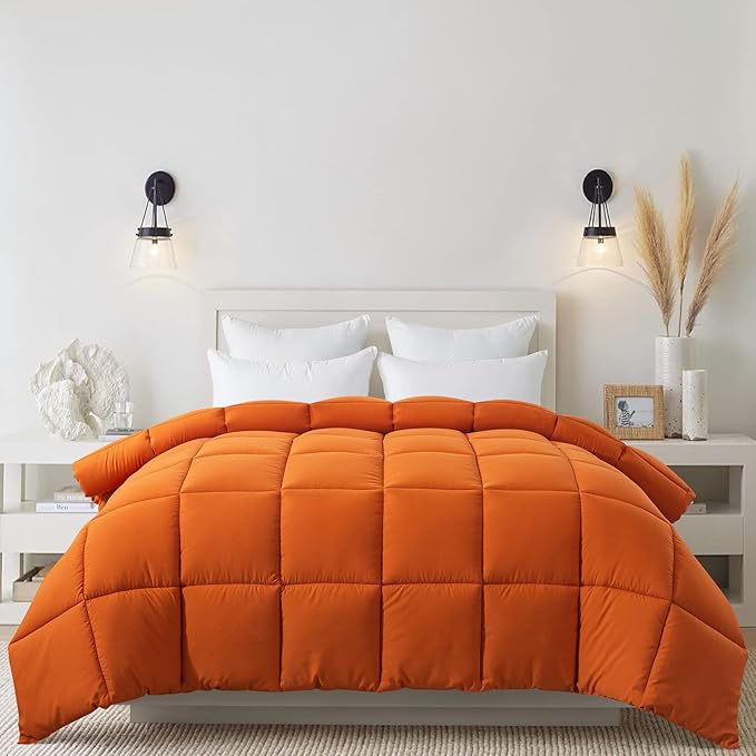 Cosybay Down Alternative Comforter (Burnt Orange, Queen) - All Season Soft Quilted Queen Size Bed Comforter -Lightweight Duvet Insert with Corner Tabs -Winter Summer Warm Fluffy, 88x92inches