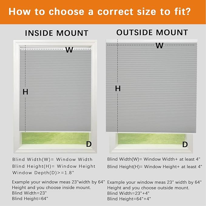 Persilux Light Filtering Cellular Blinds for Windows Pleated Cordless Roller Shades Room Darkening UV Protection Honeycomb Shades for Home, Windows and Bedroom, Dark Grey, 19" W x 80" H
