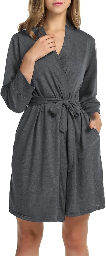 HOTOUCH Womens Robe Lightweight Short Knit Bathrobe Soft Ladies Sleepwear with Pockets