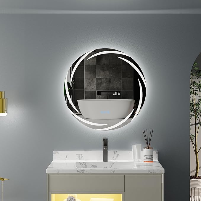 LUVODI Lighted LED Bathroom Mirror: 24” Circle Lighted Dimmable Wall Mounted Vanity Mirror with Bright Backlit - Smart Mirror Anti Fog with Touch Switch for Restroom Bedroom Living Room