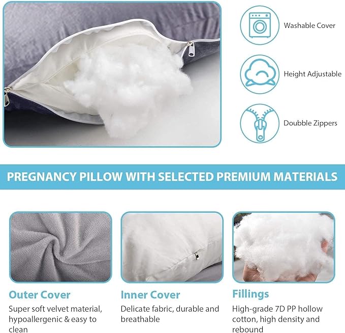 Pregnancy Pillow J-Shaped Full Body Pillow, 59 inch Cool Fabric Easy to Remove and Wash, Support Pregnant Women's Backs Legs and HIPS, Improve Sleep,Pregnancy Pillow for Women ，Pea Green