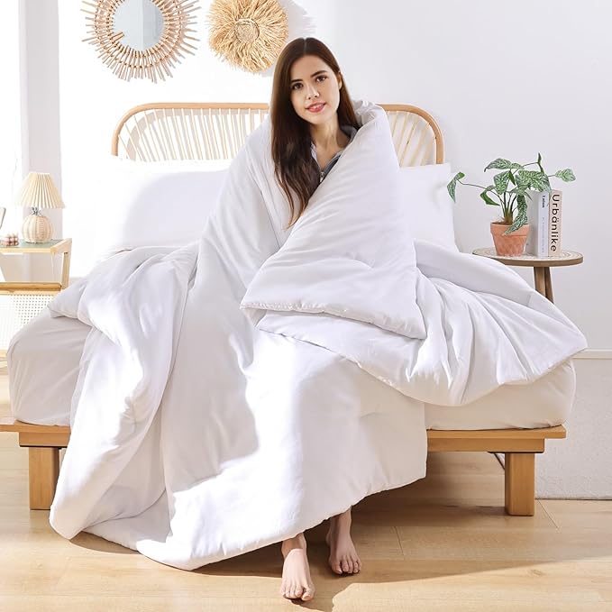 ROSGONIA Oversized King Comforter White, 3pcs(1 Boho Comforter & 2 Pillowcases) Soft Lightweight Oversized King Size Comforter Sets All Season Bedding