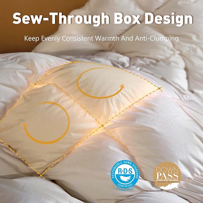 Fluffy Goose Feather Down Fiber Comforter Twin, Luxury Hotel Quilted Duvet Insert, All Season Aesthetic Comfortable Bedding Duvet with Cotton Blend Shell 68x90Inch