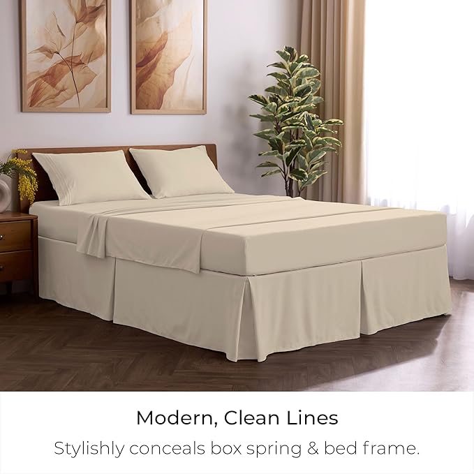 Mellanni Bed Skirt Cal King Size- Bed Skirting - 15-Inch Tailored Drop Pleated Dust Ruffle - Hotel Luxury Bedding - Wrinkle, Fade, Stain Resistant - 1 Bedskirt (Cal King, Beige)