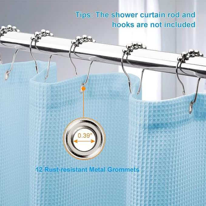 AmazerBath Baby Blue Shower Curtain Fabric, Waffle Shower Curtain Polyester, Heavy Duty 240GSM, Hotel Quality Bathroom Shower Curtains, 72 x 72 Inches