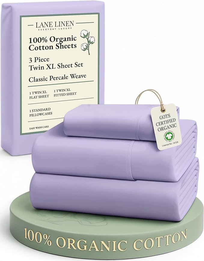 LANE LINEN 100% Organic Cotton Sustainably Produced Extra Large Twin Sheets for Hospital Bed, Fully Elasticized Reinforsed Seams, Machine Washable Deep Pocket Twin XL Bedding- Orchid Petal