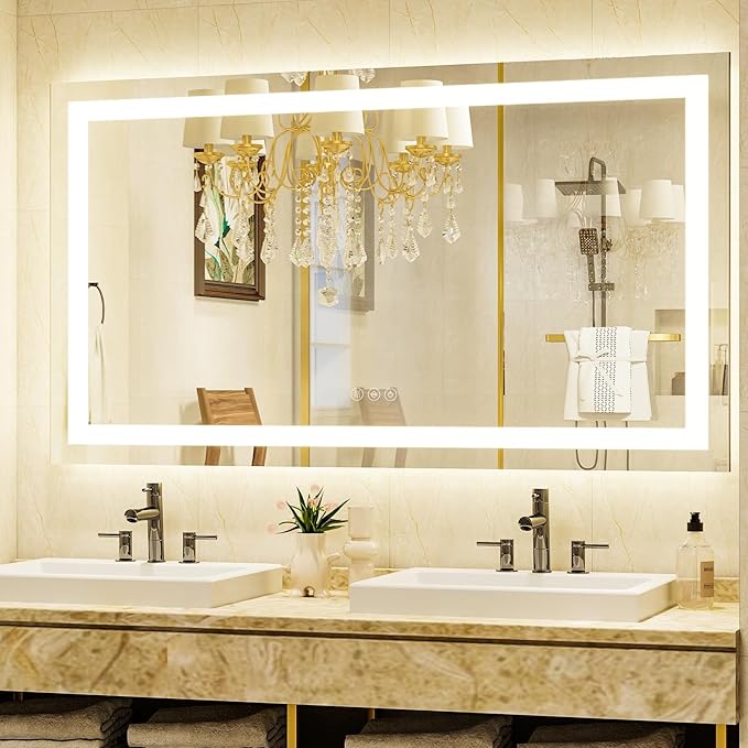 36"x 48"LED Bathroom Mirror, Backlit + Front Lit, LED Bathroom Mirror with Lights for Wall, 3 Colors, Anti-Fog, Dimmable Brightness, Memory Function, Tempered Glass