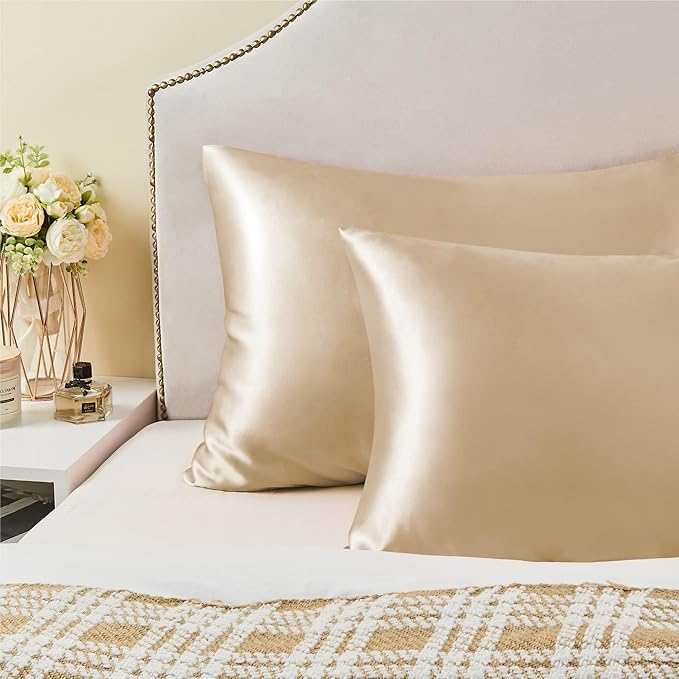 BEDELITE Satin Pillowcase for Hair and Skin, Super Soft Similar to Silk Pillow Cases 4 Pack with Envelope Closure, Cooling Pillowcases for Women Men (20"x30" Queen Size, Champagne)