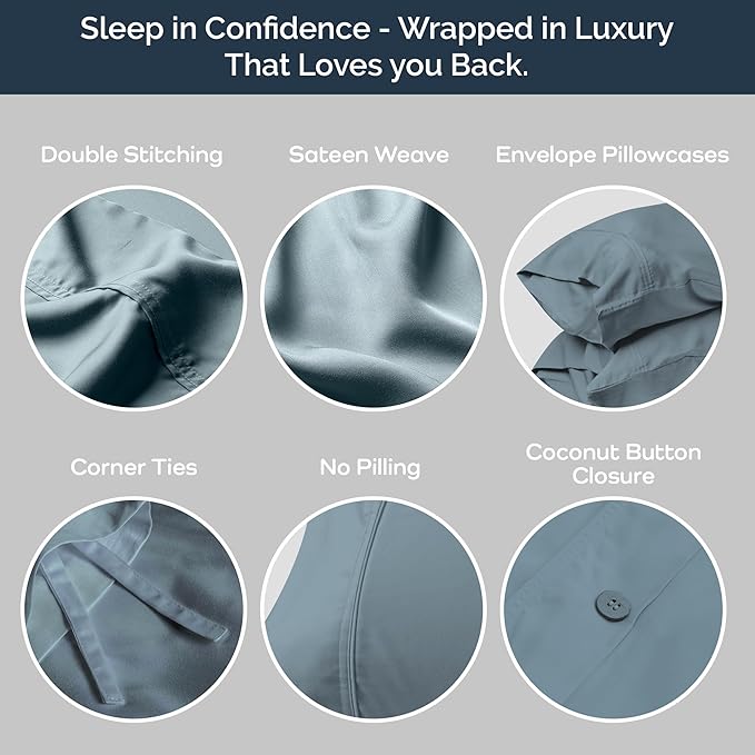 Olive + Crate Tencel Eucalyptus Cooling Duvet Cover Set - Hypoallergenic, Lyocell Tencel Duvet Cover - Soft, Temperature Regulating with Hidden Button Closure & Corner Ties - Twin XL [Basalt Blue]