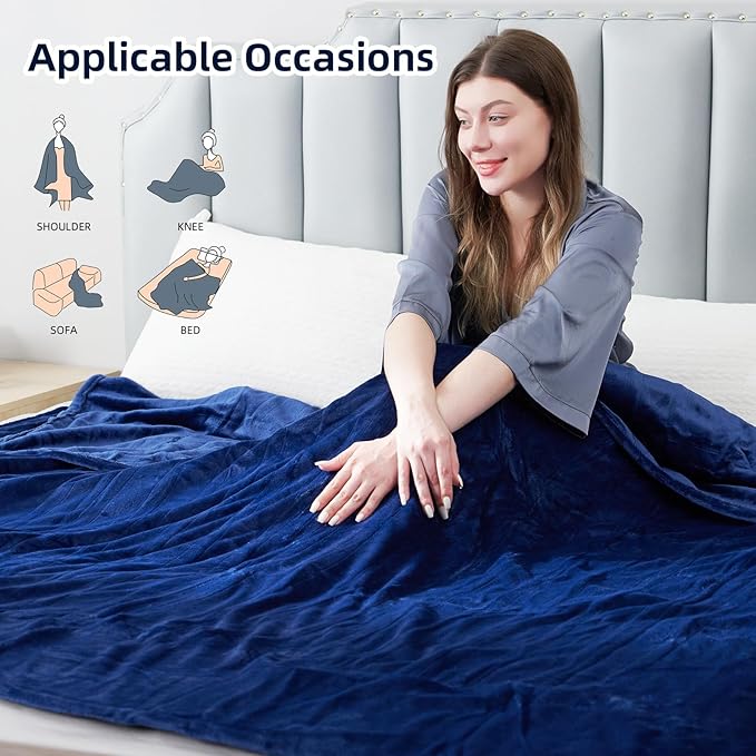Electric Heated Blanket Throw Size 50" x 60", Super Cozy Soft Warmth with 6 Heat Levels & 3 Hours Auto Off, Home Office Use, Navy Blue