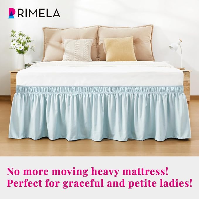 RIMELA Grayish Blue Bed Skirt King Size 18 Inch Drop, Wrap Around Elastic Bedskirt, Dust Ruffle for Adjustable Bed Base Machine Washable Easy to Install Bed Skirts